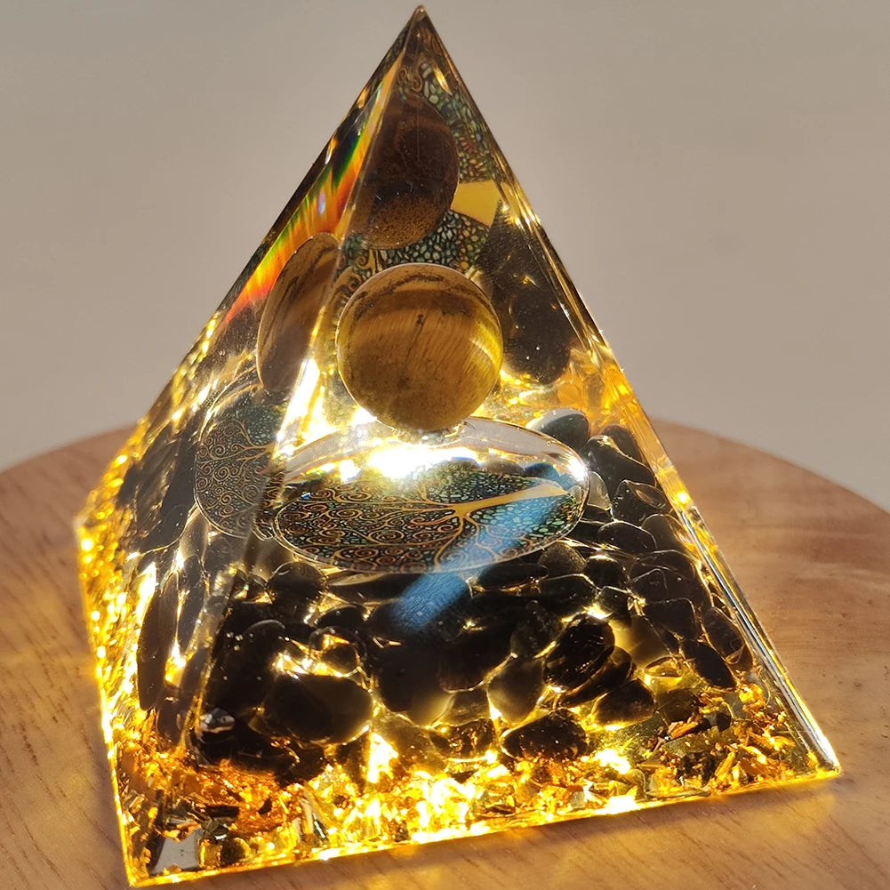 Pirámide de energía de orgonita con piedras preciosas naturales: sanación con cristales, herramienta para chakras, protección de cobre, antirradiación y CEM. El regalo espiritual perfecto.
