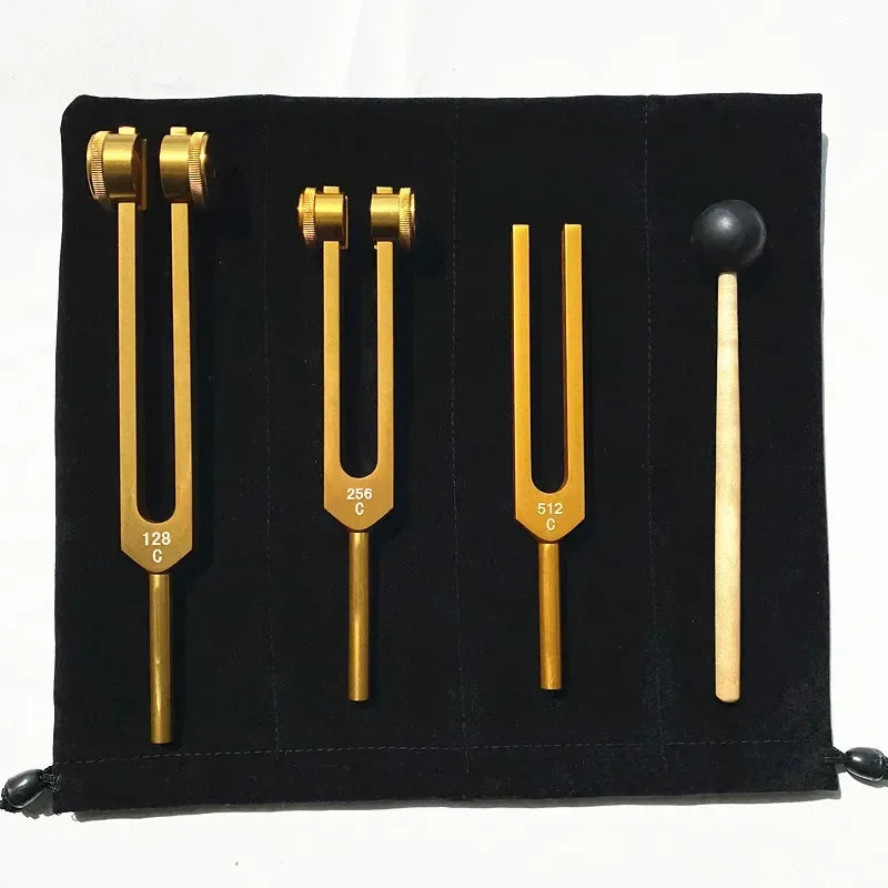 Juego de 3 diapasones de aluminio de 128 Hz, 256 Hz y 512 Hz para reiki, yoga, meditación y sanación sonora.