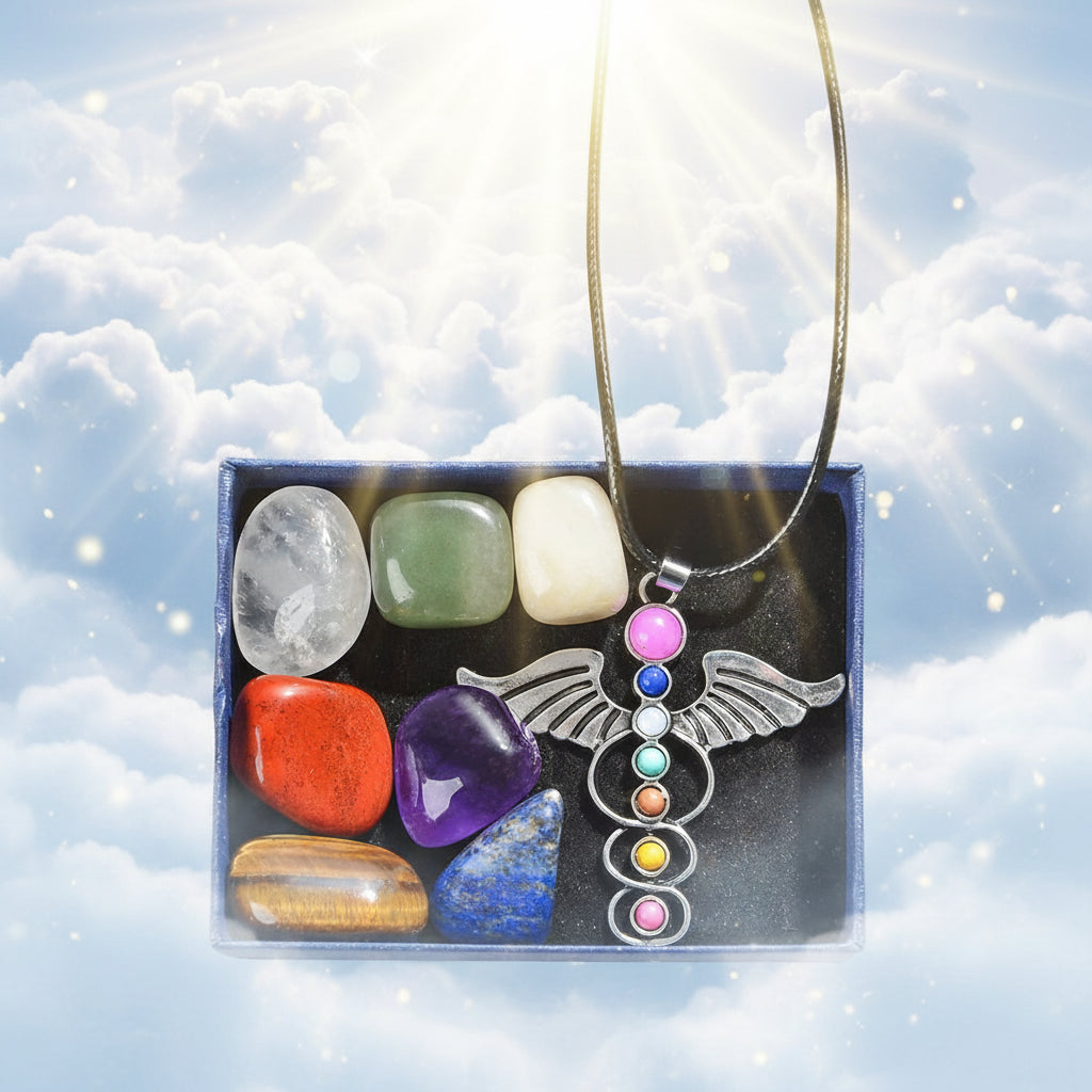 Kit de cristales de los 7 chakras: collares y piedras para meditación, sanación y geometría sagrada