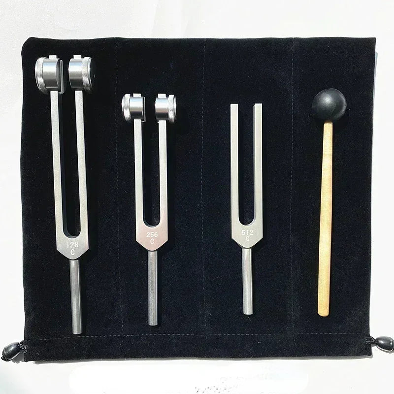 Juego de 3 diapasones de aluminio de 128 Hz, 256 Hz y 512 Hz para reiki, yoga, meditación y sanación sonora.