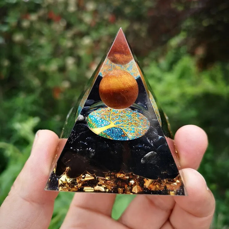 Pirámide de energía de orgonita con piedras preciosas naturales: sanación con cristales, herramienta para chakras, protección de cobre, antirradiación y CEM. El regalo espiritual perfecto.