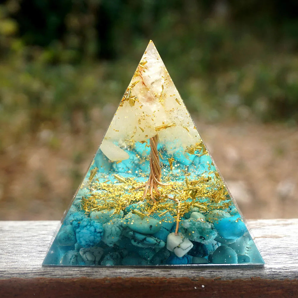 Pirámide de energía de orgonita con piedras preciosas naturales: sanación con cristales, herramienta para chakras, protección de cobre, antirradiación y CEM. El regalo espiritual perfecto.