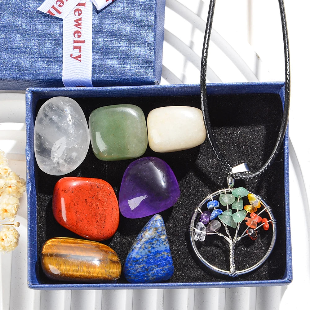 Kit de cristales de los 7 chakras: collares y piedras para meditación, sanación y geometría sagrada
