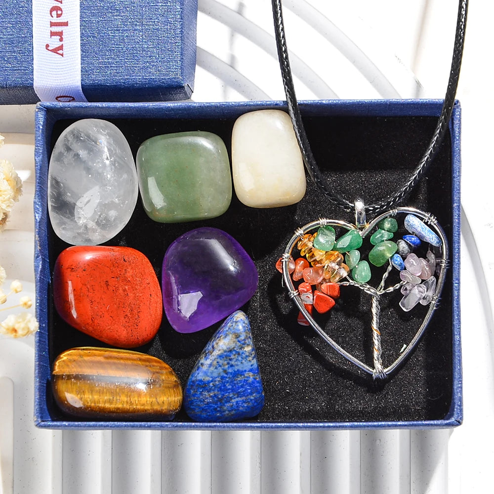 Kit de cristales de los 7 chakras: collares y piedras para meditación, sanación y geometría sagrada