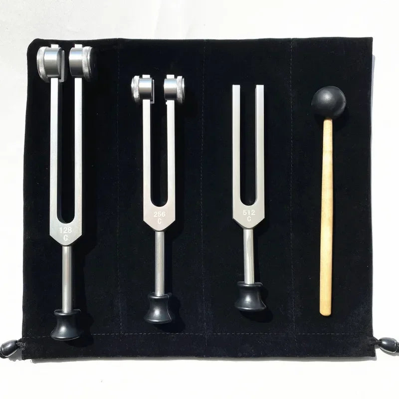 Juego de 3 diapasones de aluminio de 128 Hz, 256 Hz y 512 Hz para reiki, yoga, meditación y sanación sonora.