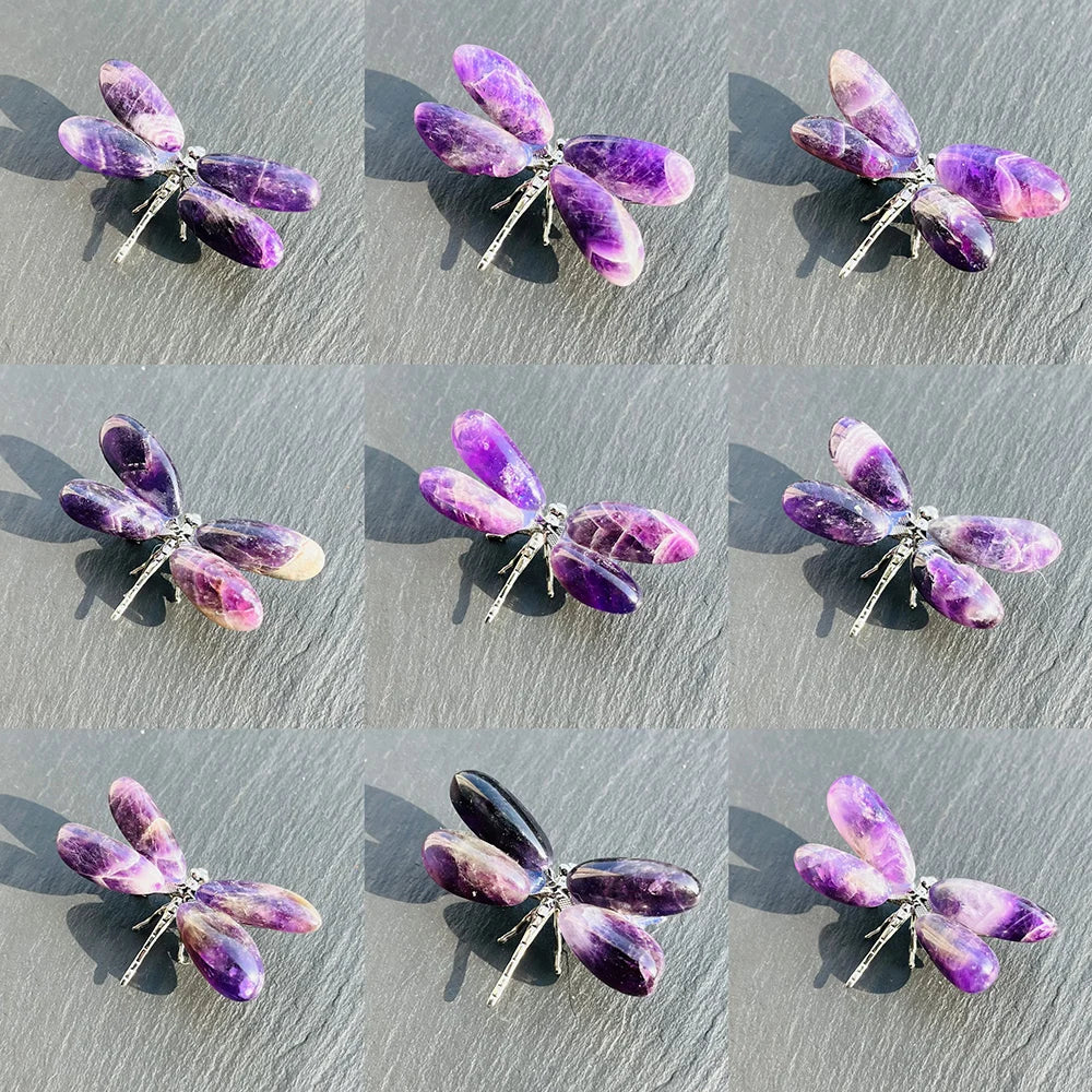 Dream Amethyst Dragonfly Ornament – 5.5–6.0cm (2.2–2.4") Handcrafted Crystal Insect Decor, Unique Spiritual Gift