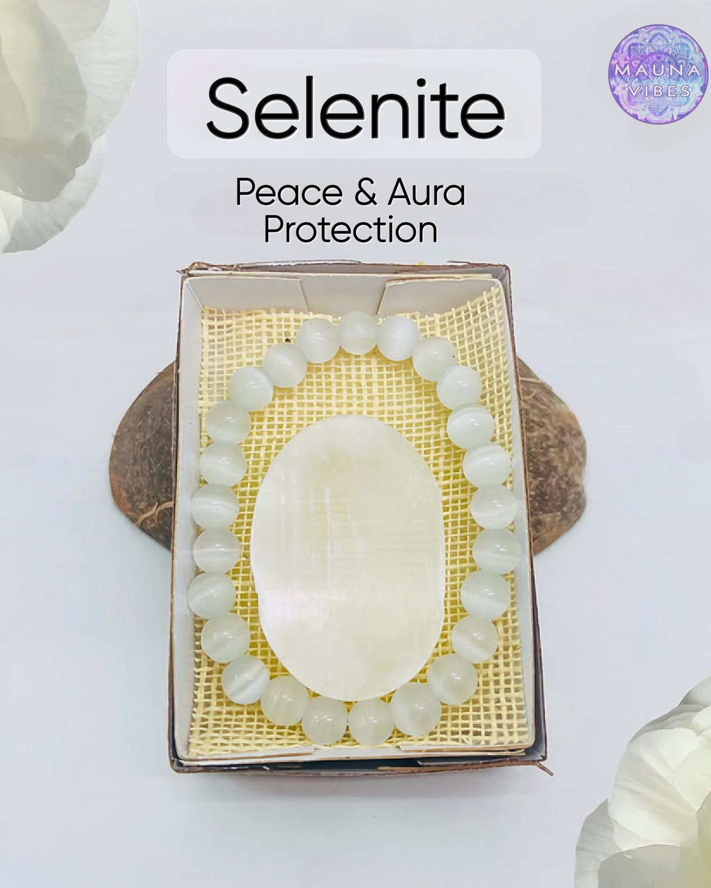 Pulsera de selenita – Joyería de cristal blanco natural de 8 mm | Pulsera espiritual y de paz para él o ella | Regalo de limpieza y claridad