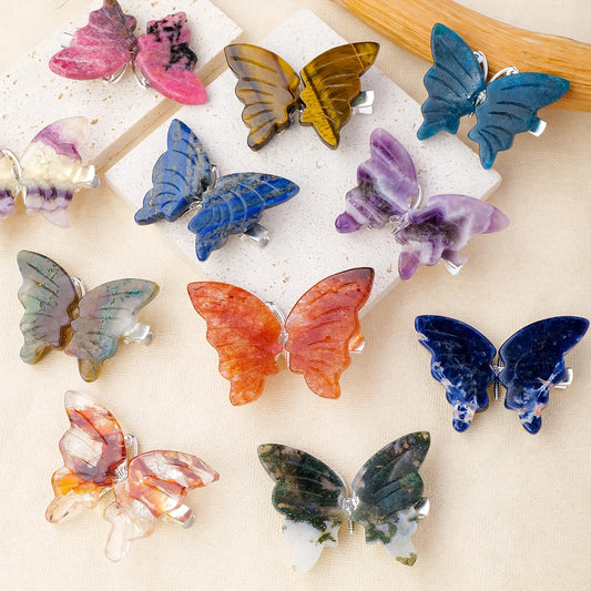 Crystal Gemstone Butterfly Hair Clip – Carved Natural Stones for Elegant Women’s Hairstyles