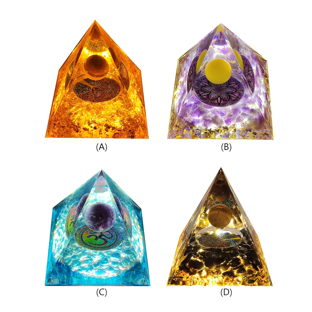 Pirámide de energía de orgonita con piedras preciosas naturales: sanación con cristales, herramienta para chakras, protección de cobre, antirradiación y CEM. El regalo espiritual perfecto.