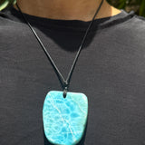 Larimar Slab Necklace for Men & Women, AAA Dominican Larimar Stone with Natural Fissures
