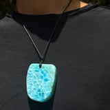 Larimar Slab Necklace for Men & Women, AAA Dominican Larimar Stone with Natural Fissures