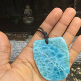 Larimar Slab Necklace for Men & Women, AAA Dominican Larimar Stone with Natural Fissures