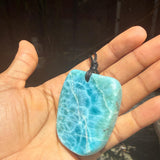 Larimar Slab Necklace for Men & Women, AAA Dominican Larimar Stone with Natural Fissures
