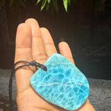 Larimar Slab Necklace for Men & Women, AAA Dominican Larimar Stone with Natural Fissures