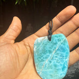 Larimar Slab Necklace for Men & Women, AAA Dominican Larimar Stone with Natural Fissures