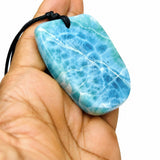 Larimar Slab Necklace for Men & Women, AAA Dominican Larimar Stone with Natural Fissures