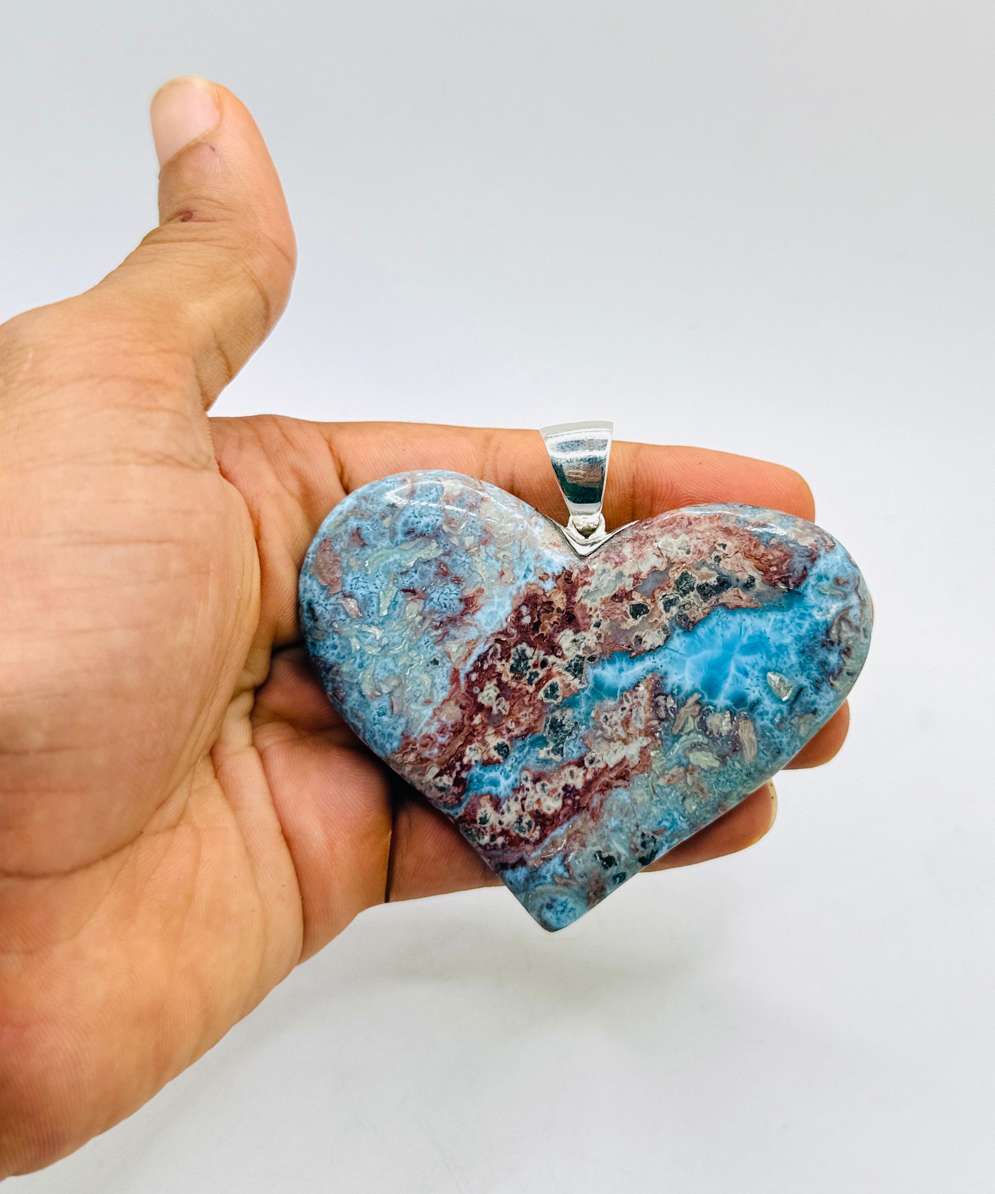 A Red Larimar stone Heart Pendant Necklace