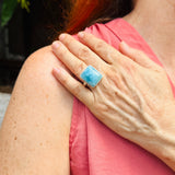 Square Larimar Adjustable Ring