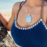 Larimar Square Pendant, 925 Sterling Silver Dominican Blue Stone for Men & Women