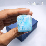 Larimar Square Pendant, 925 Sterling Silver Dominican Blue Stone for Men & Women
