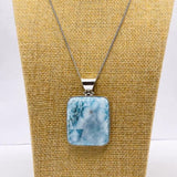 Larimar Square Pendant, 925 Sterling Silver Dominican Blue Stone for Men & Women