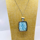 Larimar Square Pendant, 925 Sterling Silver Dominican Blue Stone for Men & Women