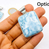 Larimar Square Pendant, 925 Sterling Silver Dominican Blue Stone for Men & Women