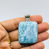 Larimar Square Pendant, 925 Sterling Silver Dominican Blue Stone for Men & Women