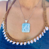 Larimar Square Pendant, 925 Sterling Silver Dominican Blue Stone for Men & Women