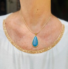 Collector grade Dominican Larimar pendant in gold, additional view, for everyday wear, Mauna Vibes