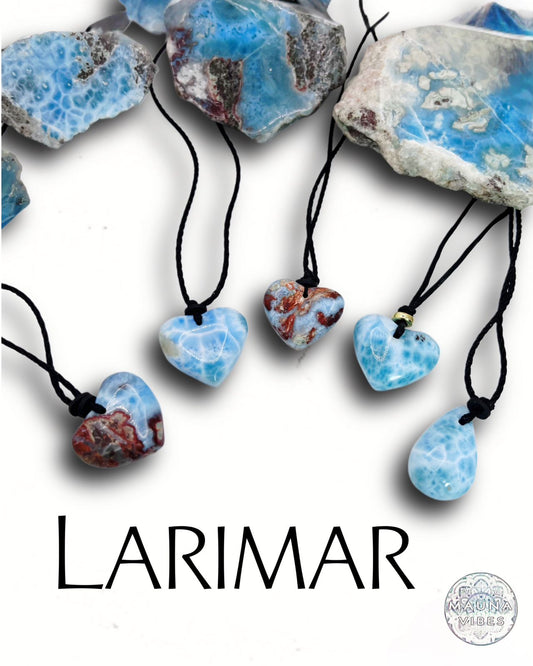 Collar de Corazón de Piedra Larimar de República Dominicana - Colgante de piedra preciosa azul caribeña - Joyería de cristal curativo - Regalo hecho a mano - Unisex