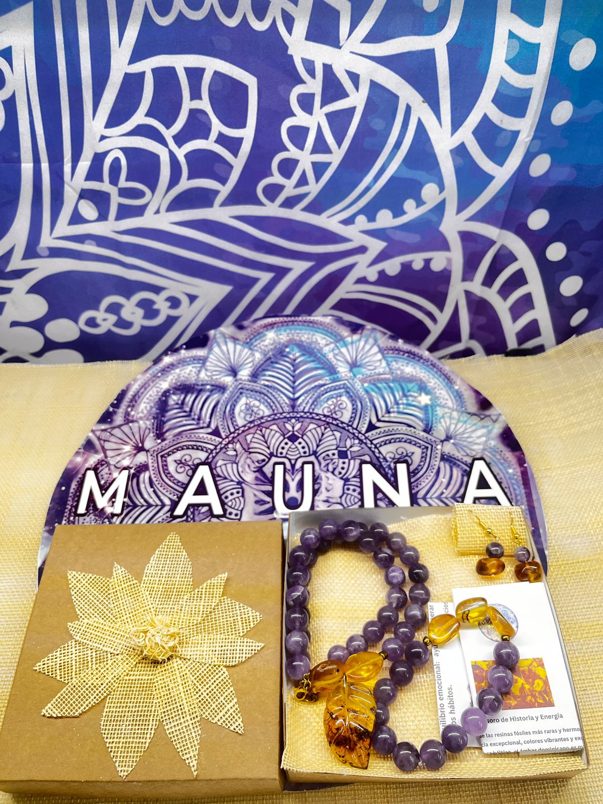 Conjunto de colar, pulseira e brincos de âmbar e ametista para mulheres, âmbar dominicano genuíno de alta qualidade e ametista brasileira - joias de alta qualidade