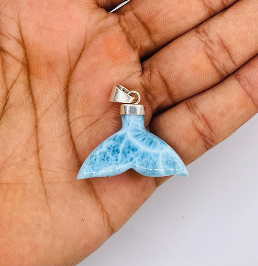 Larimar Tail Pendant – AAA Super Blue Larimar, Handmade Sterling Silver 925 Jewelry,Genuine Larimar,  Made in the Dominican Republic