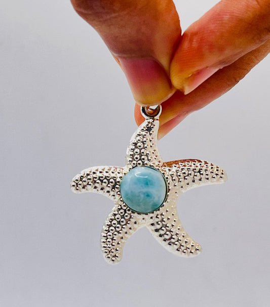 Larimar Starfish Pendant Necklace With 925 Sterling Silver Hook Ocean Jewelry Gift