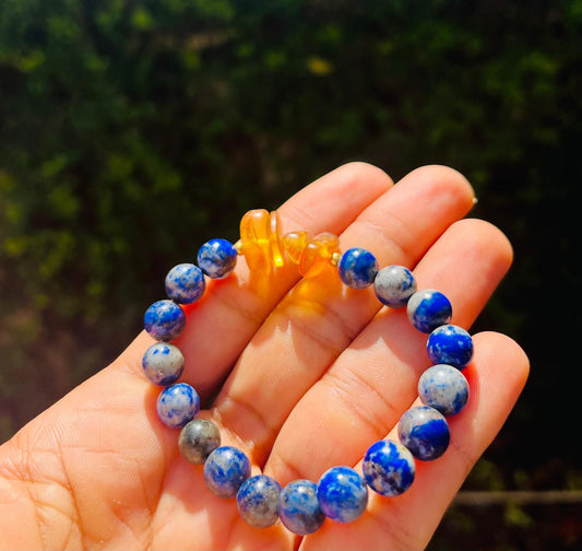 Lapis lazuli Bracelet with Dominican Amber