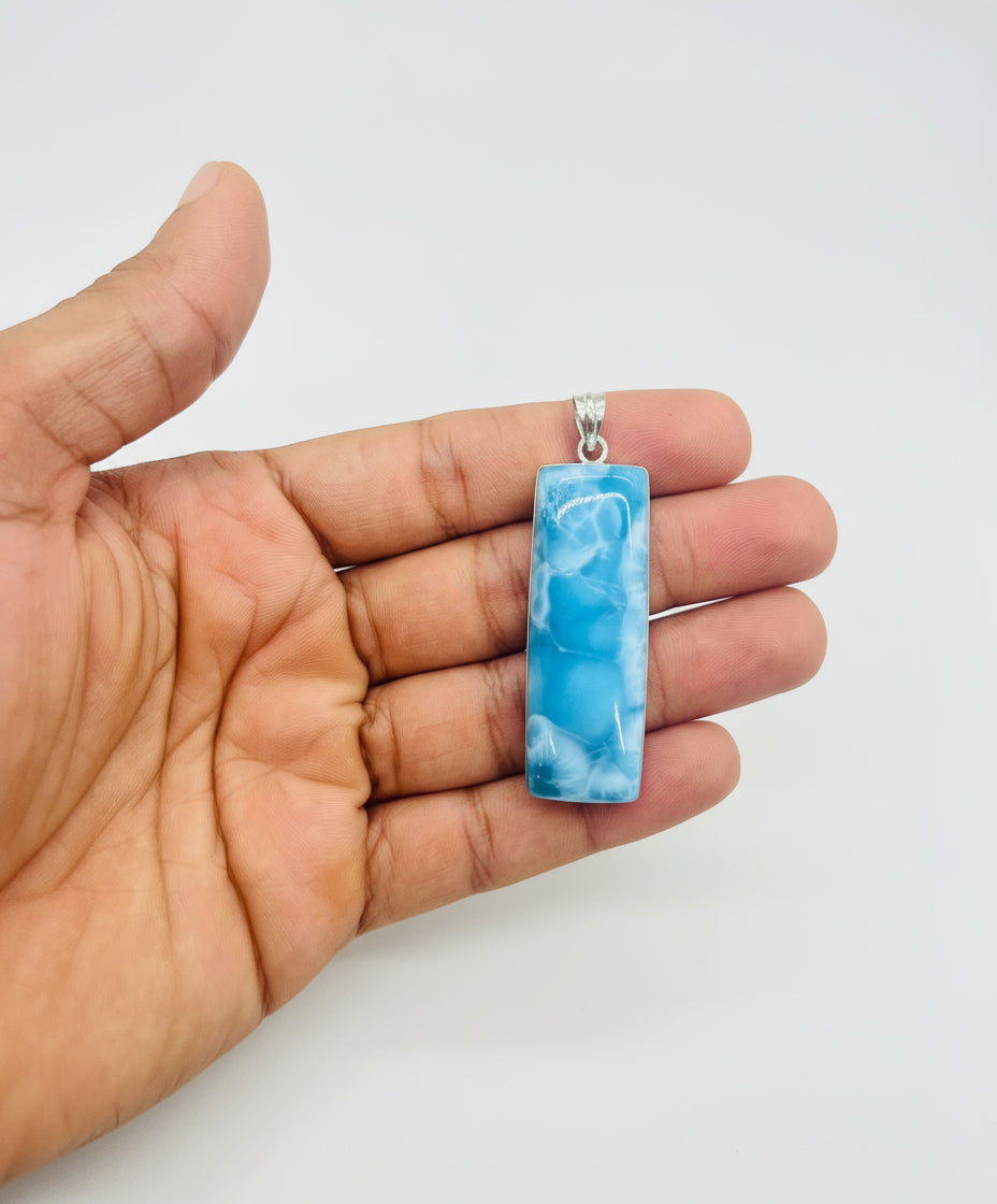 Larimar Rectangle Pendant 925 Silver | Dominican Blue Gemstone Necklace Jewelry Gift
