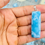 Larimar Rectangle Pendant 925 Silver | Dominican Blue Gemstone Necklace Jewelry Gift