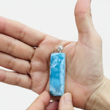 Larimar Rectangle Pendant 925 Silver | Dominican Blue Gemstone Necklace Jewelry Gift