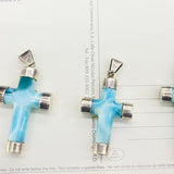 Larimar Cross Pendant In Silver: Dominican Republic Gemstone Necklace, Unisex Spiritual Jewelry Gift