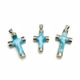 Larimar Cross Pendant In Silver: Dominican Republic Gemstone Necklace, Unisex Spiritual Jewelry Gift