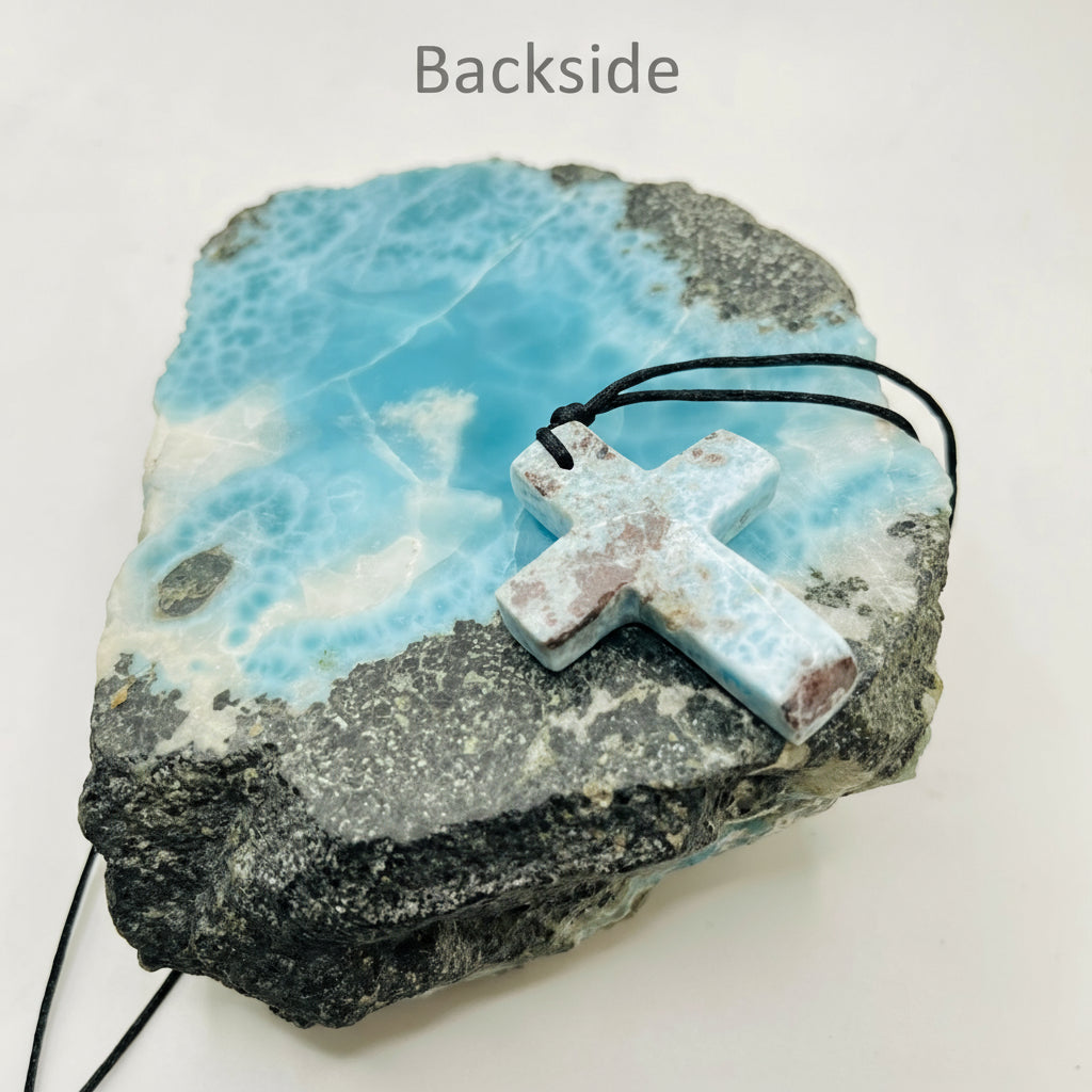Larimar Stone Cross Necklace – Handmade in the Dominican Republic for Men and Women