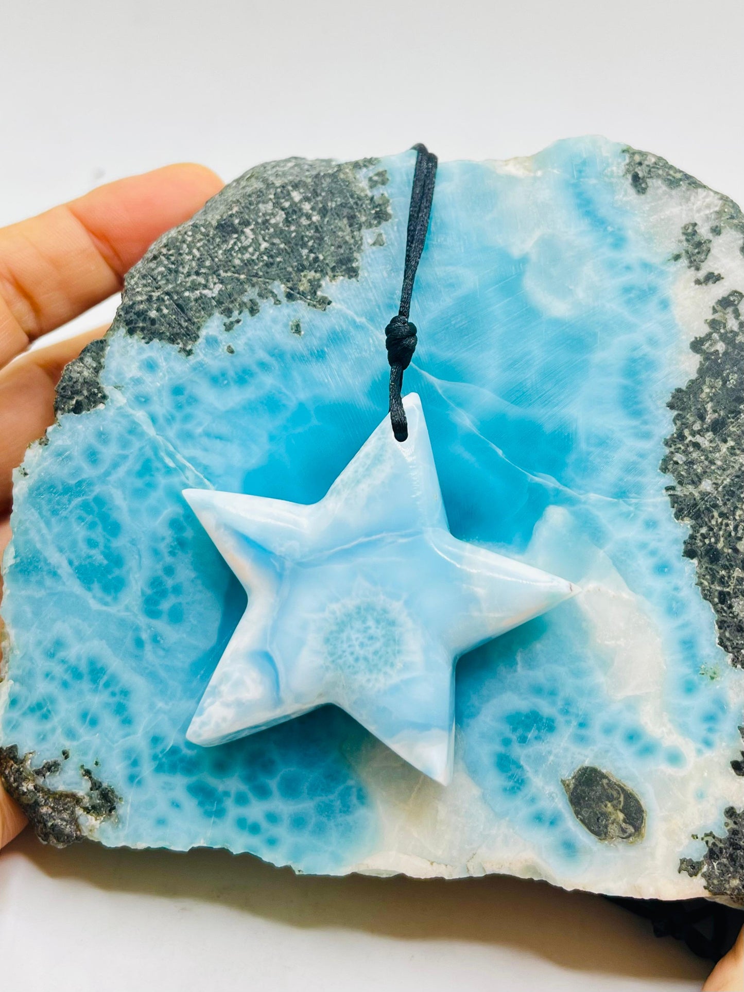 Larimar Star Pendant Necklace for Men & Women- Genuine Blue Dominican Stone Jewelry Gift