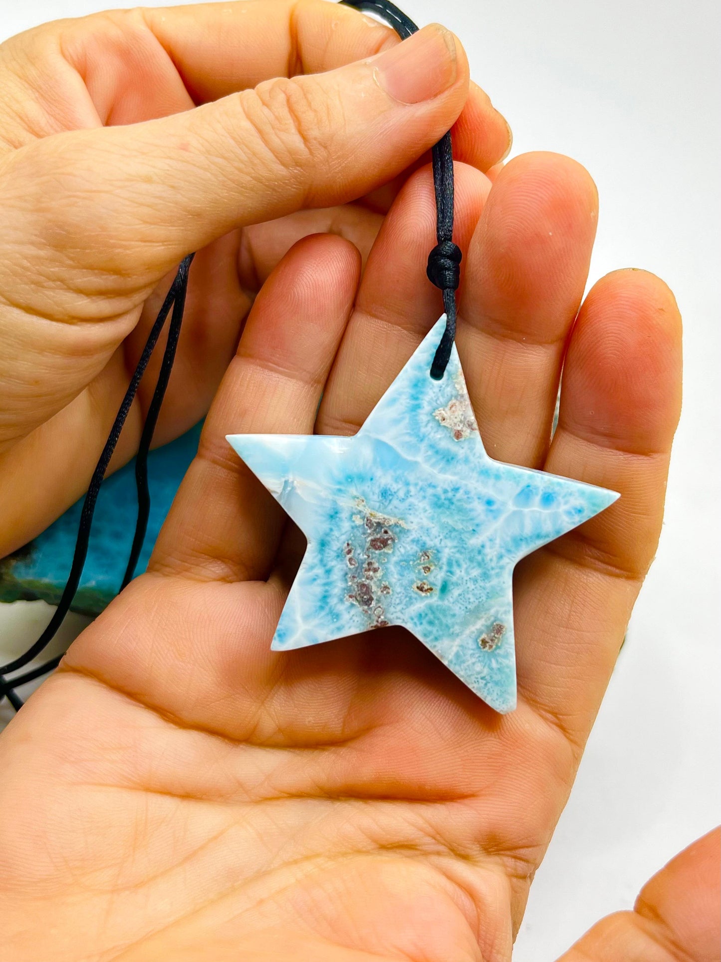 Larimar Star Pendant Necklace for Men & Women- Genuine Blue Dominican Stone Jewelry Gift