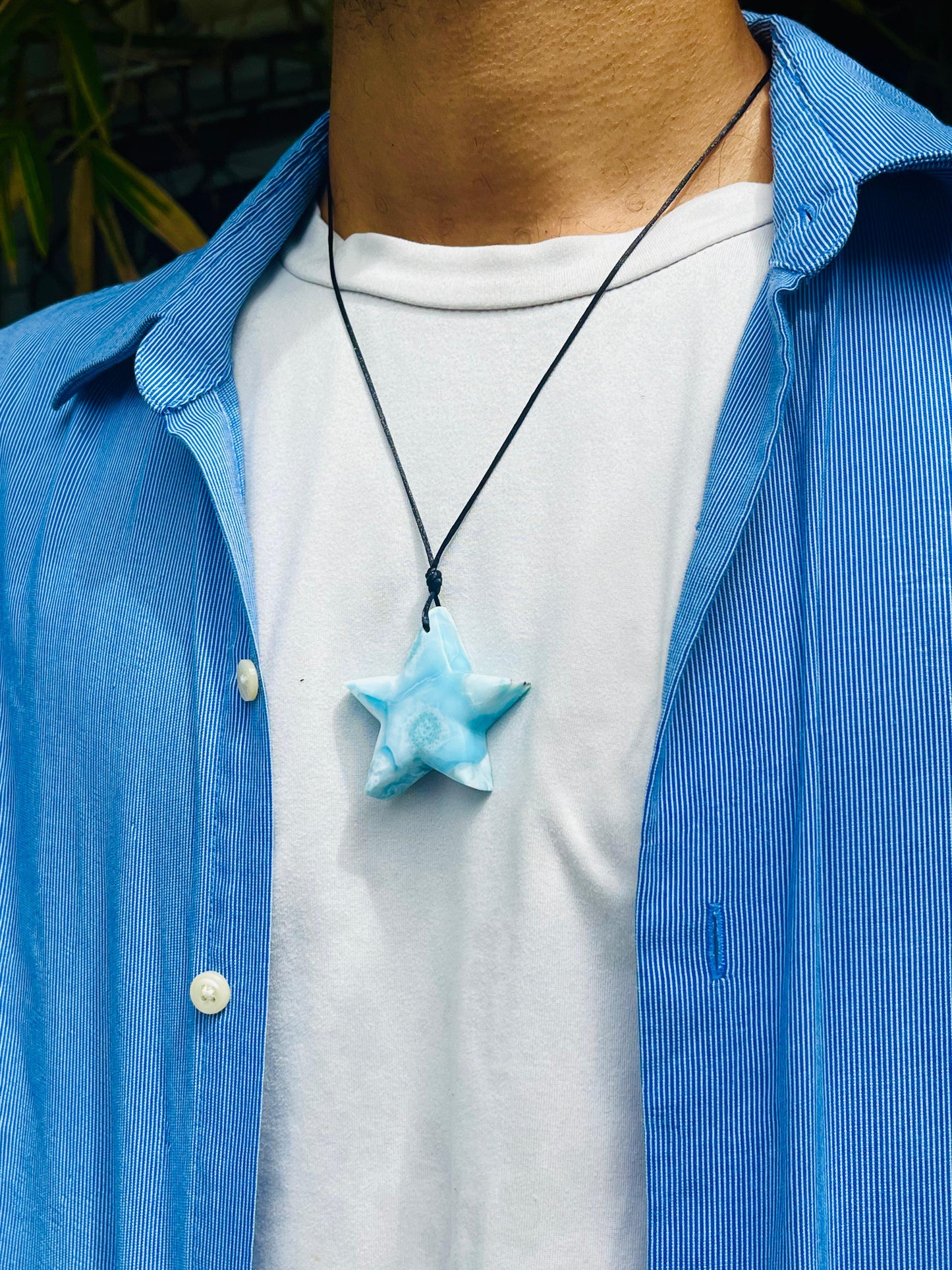 Larimar Star Pendant Necklace for Men & Women- Genuine Blue Dominican Stone Jewelry Gift