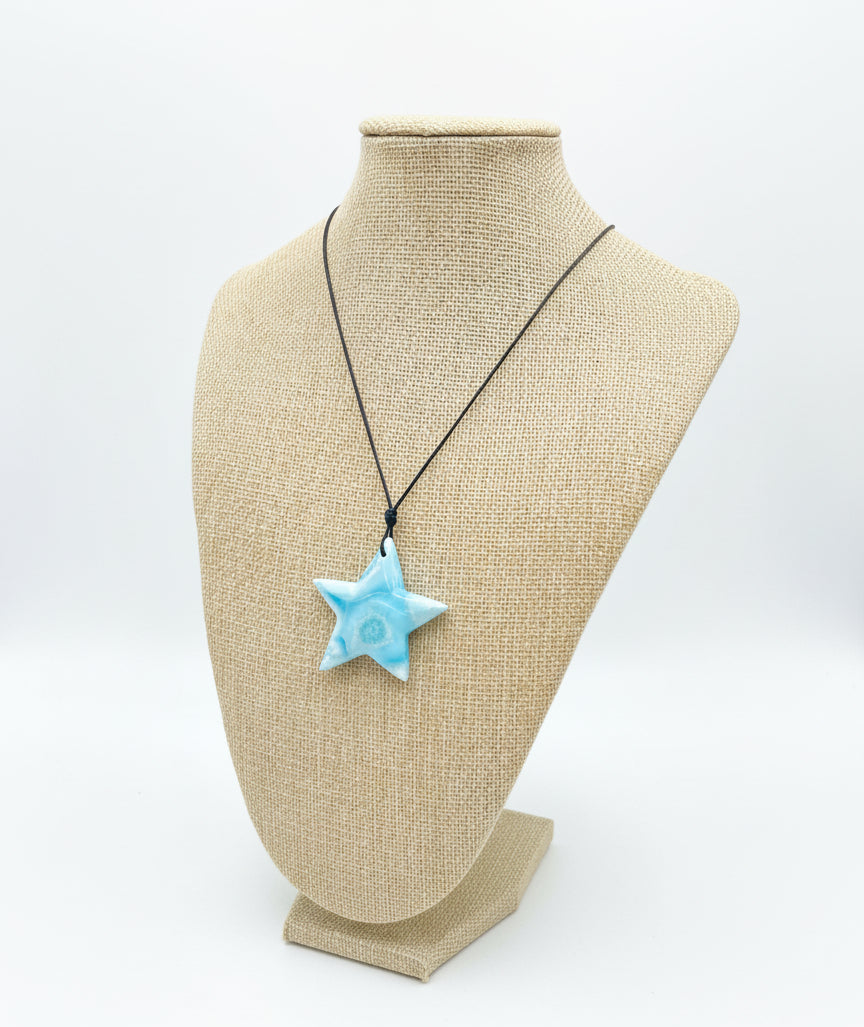 Larimar Star Pendant Necklace for Men & Women- Genuine Blue Dominican Stone Jewelry Gift