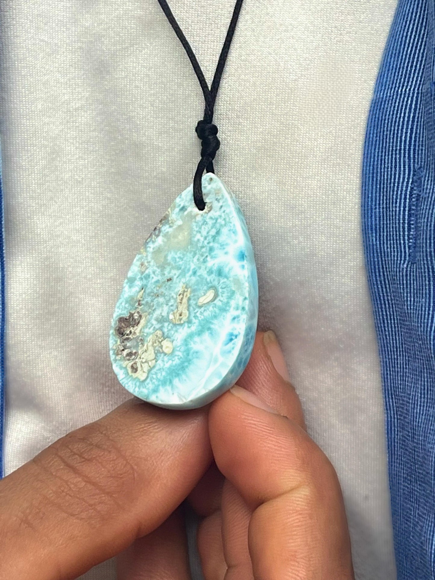 Larimar Teardrop Necklace Gift for Men & Women