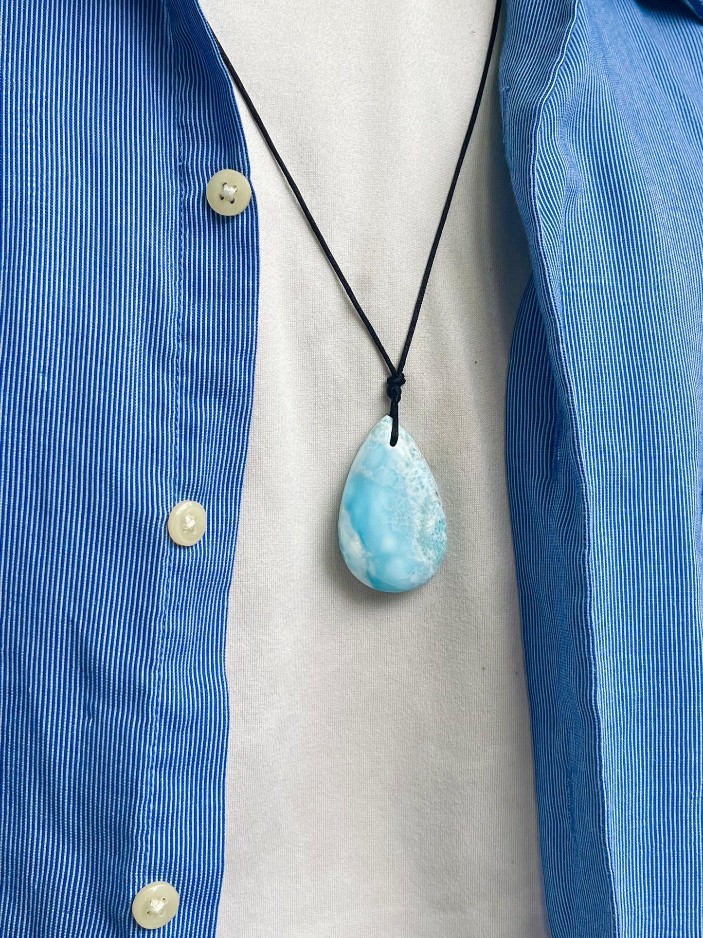 Larimar Teardrop Necklace Gift for Men & Women