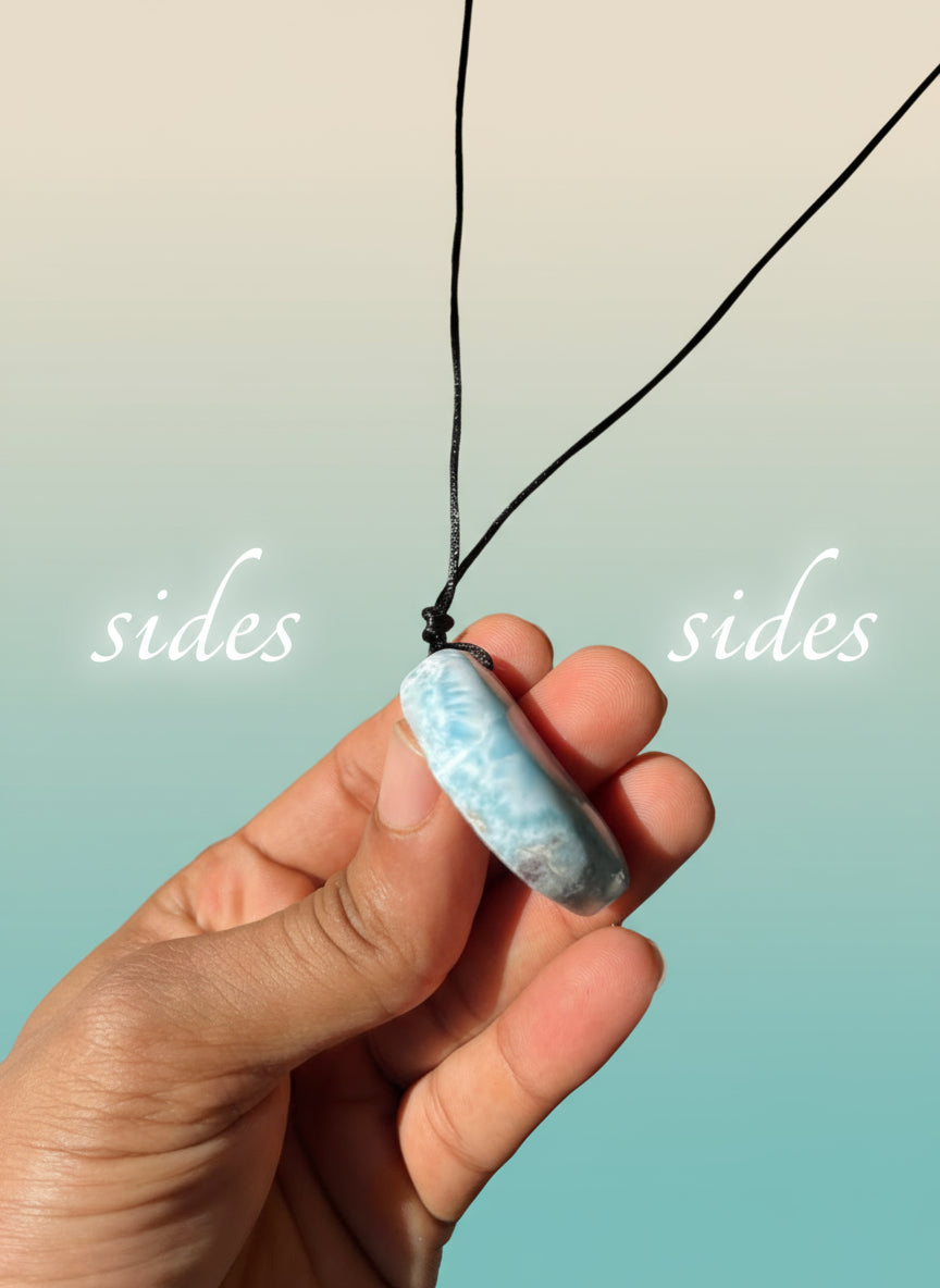 Larimar Moon Necklace – Unisex Adjustable Blue Crystal Pendant - Handmade in the Dominican Republic