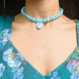 Larimar Choker Necklace With Heart • Genuine Larimar Beads 8–9mm • Exclusive Gift for Women