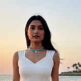 Larimar Choker Necklace With Heart • Genuine Larimar Beads 8–9mm • Exclusive Gift for Women